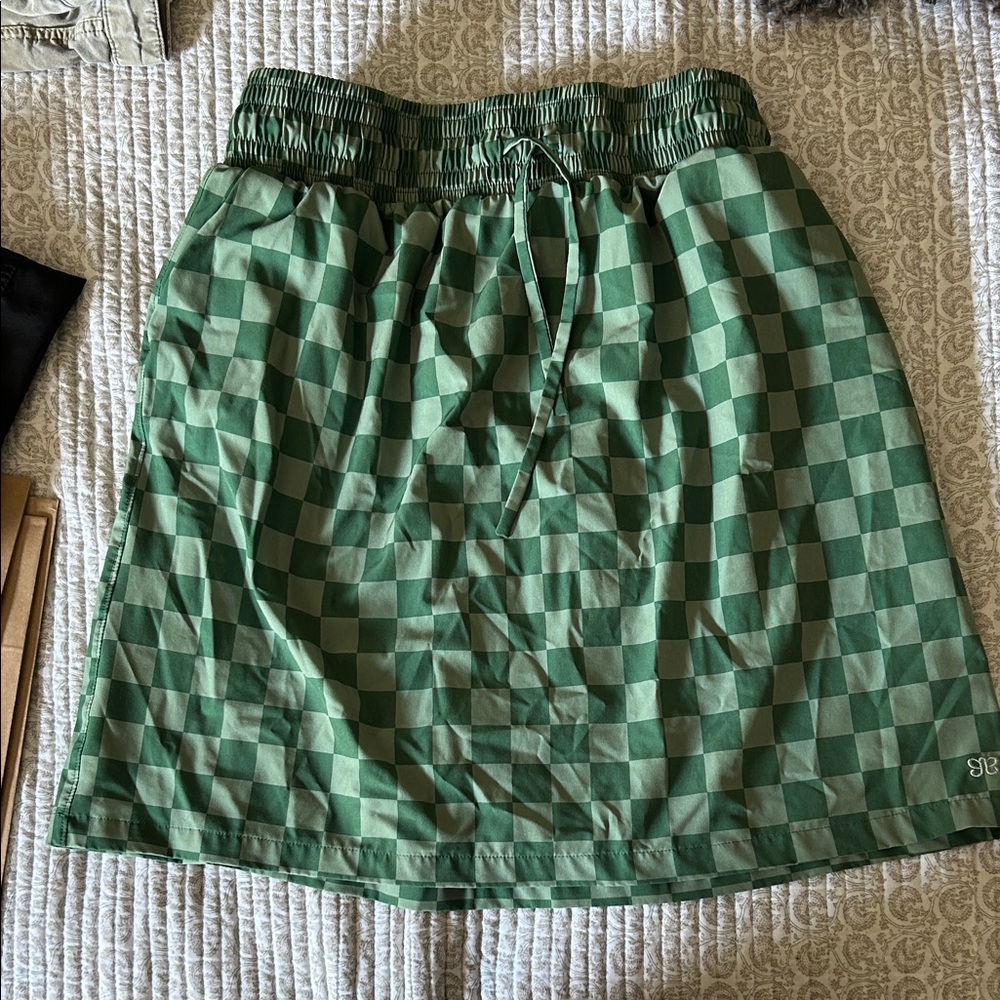 Elegant Green Checkered Midi Skirt